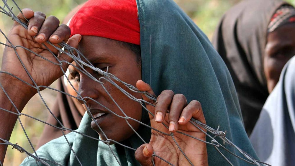 In Afrika sind viele Menschen auf der Flucht - und bleiben auf dem Kontinent. Die meisten Geflüchteten und Vertriebenen leben in Nachbarländern oder innerhalb der Grenzen ihres Herkunftstaates. Oft in riesigen Flüchtlingslagern, wie diese Frau in Dadaab, einem Lager in Kenia, in welchem mehr als 200'000 Menschen leben. © hikrcn / shutterstock