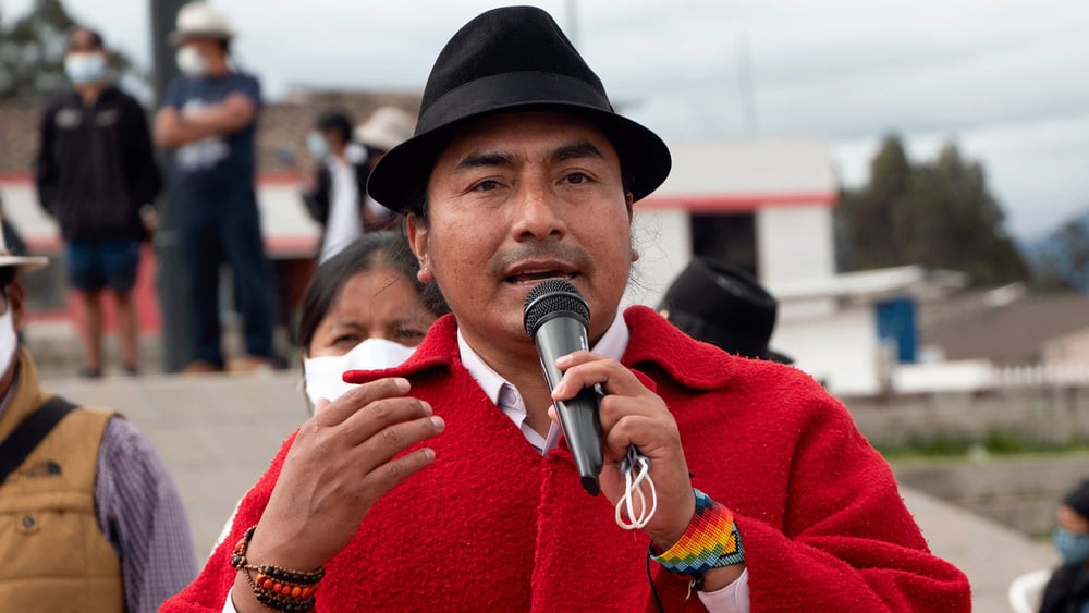Leónidas Iza, Präsident der Konföderation der indigenen Nationalitäten Ecuadors (CONAIE), wurde am 14. Juni 2022 festgenommen. © CONAIE
