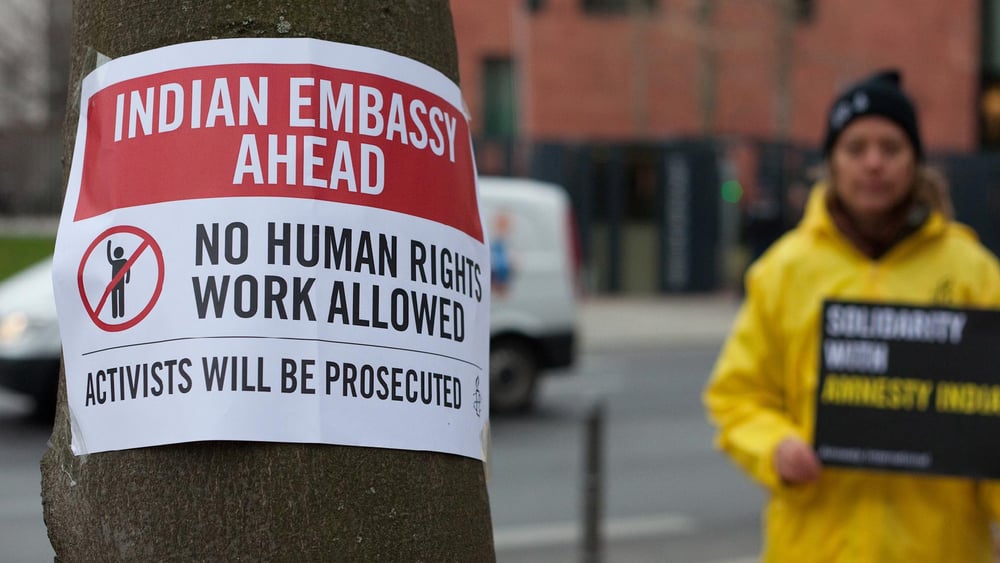 Solidaritätsaktion für indische Menschenrechtsorganisationen vor der indischen Botschaft in Berlin, November 2018. © AI