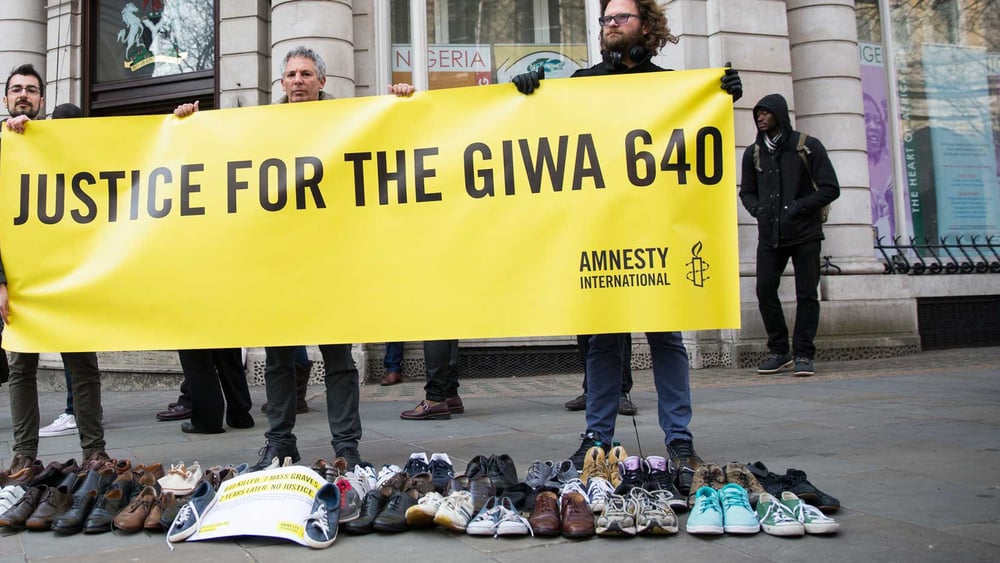 Weltweit wurde Gerechtigkeit für die Angehörigen des Massakers von Giwa gefordert, so auch in London. © Amnesty International