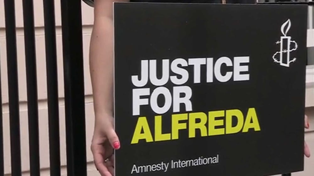 Solidaritäts-Aktion für Alfreda Disbarro in Grossbritannien. © Amnesty International