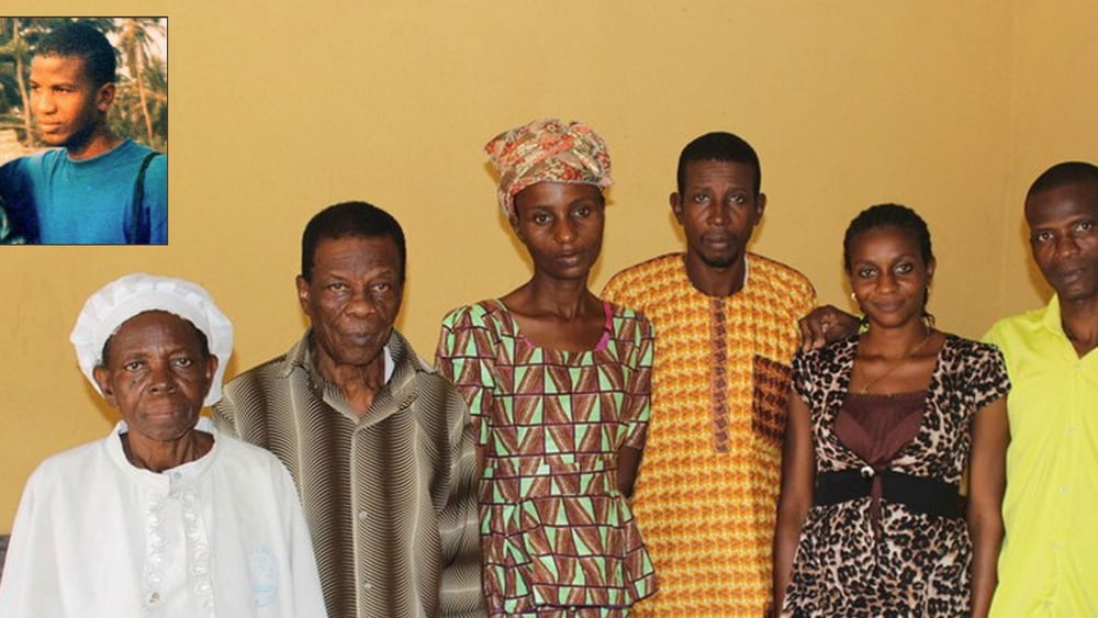 Kleines Bild: Sulaimon Olufemi / Grosses Bild: die Familie von Sulaimon Olufemi © Privat / Amnesty International