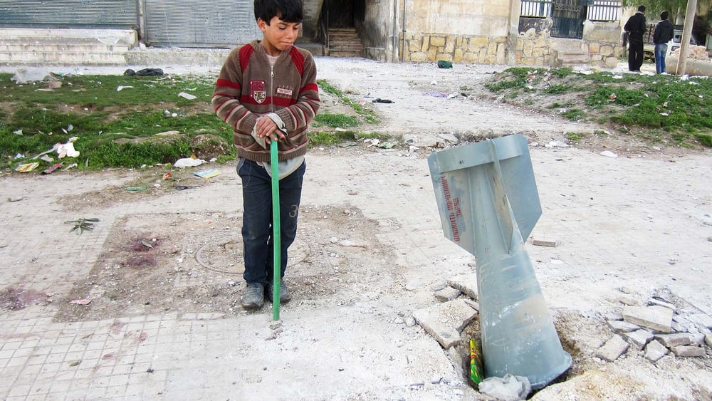 2013 in Aleppo von Amnesty fotografierte russische Streubombe. Derartige Geschosse werden auch in Ost-Ghouta gegen die Zivilbevölkerung eingesetzt. © Amnesty International