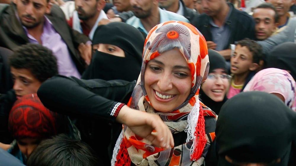 Erst kämpfte sie gegen die Diktatur, nun gegen den Krieg: Tawakkol Karman in der jeminitischen Hauptstadt Sanaa. © Reuters/Khaled Abdullah