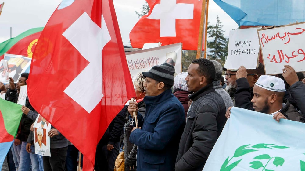 In der Schweiz wohnende Eritreer demonstrieren 2017 in Genf. © Keystone/Salvatore Di Nolfi