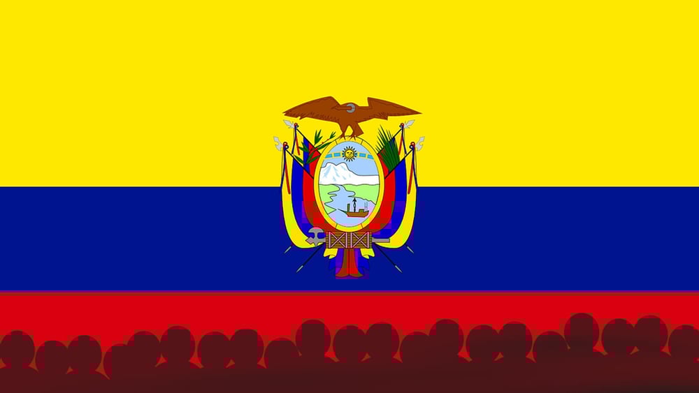 Für die 23 Vermissten symbolisch stehende Schattenbilder - vor der Flagge von Ecuador © Amnesty International