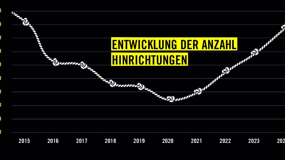 Kurve, die die Entwicklung der Anzahl Hinrichtungen seit 2015 zeigt