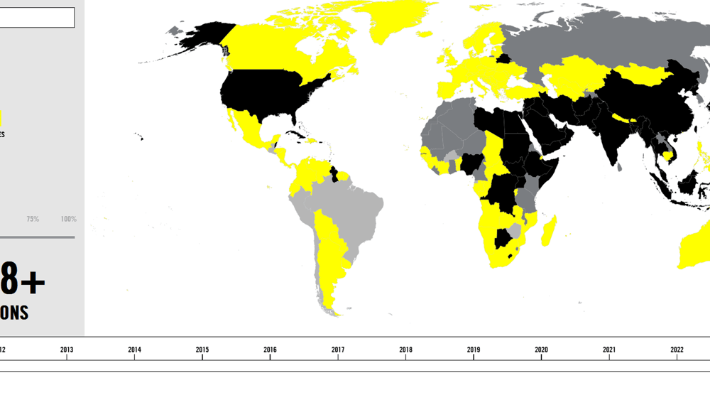 Screenbild der Webseite mit einer interaktiven Karte in Englisch