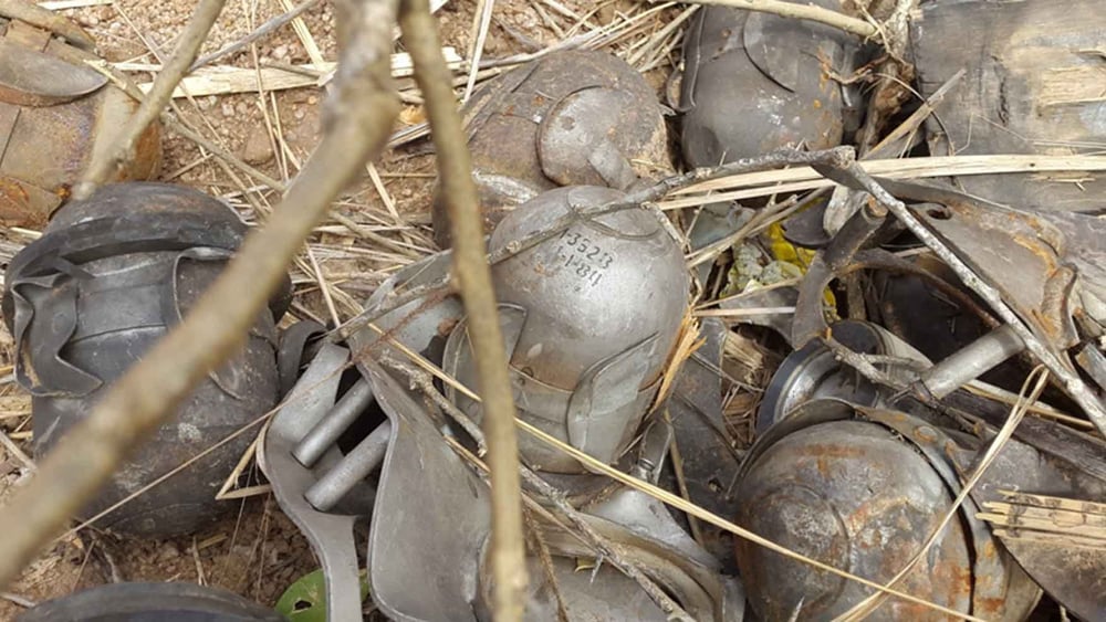 Überreste einer Cluster-Bombe, gefunden in einem Haus in Süd Kordofan, Sudan. Februar 2015. © Amnesty International