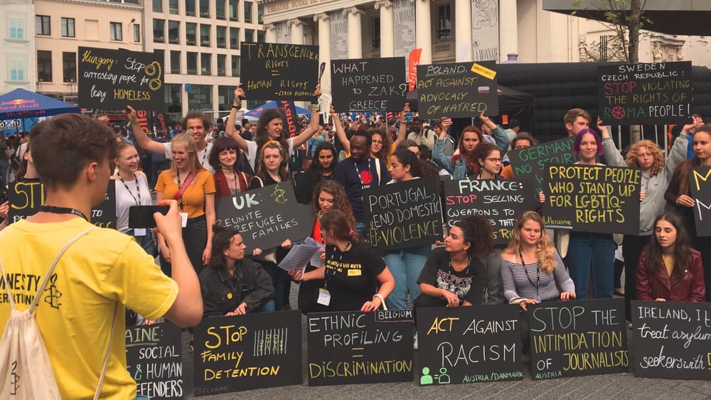 Aktion in Brüssel während dem EYM 2019 © Amnesty International