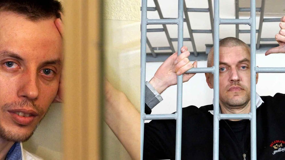 Rouslan Zeitoullaev (à gauche) a été condamné à sept ans de prison pour son appartenance présumée à l'organisation terroriste Hizb-ut-Takhrir et Stanislav Klykh (à droite) a vingt ans de prison pour avoir combattu aux côtés des indépendantistes tchétchènes. © Anton Naumlyuk