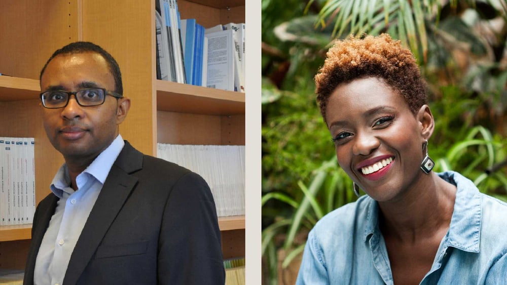 Pap Ndiaye (gauche) et Rokhaya Diallo. © Thomas Arrivé / Brigitte Sombié