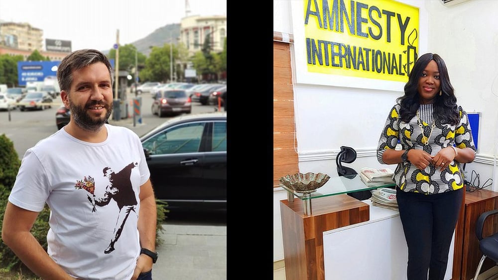 Oleg Kozlovsky est actif dans le domaine des droits humains depuis une quinzaine d’années. Cecilia Oluwafisayo Aransiola travaille chez Amnesty depuis deux ans.© DR