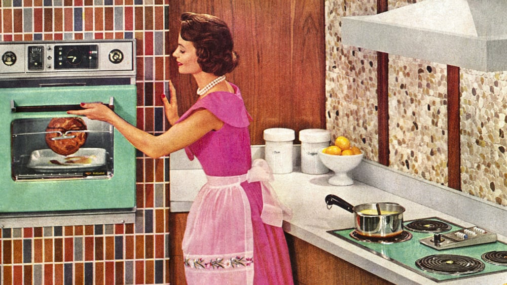 De nombreux masculinistes appellent à un modèle de société dans lequel les femmes sont cantonnées à des rôles traditionnels, comme illustré dans cette publicité de 1957. © Keystone