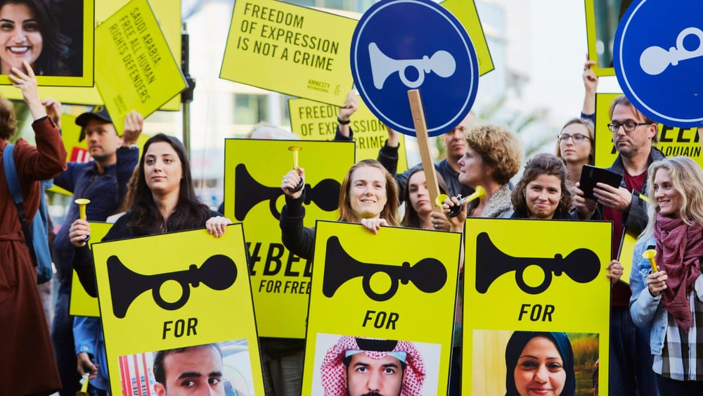 Manifestation pour la libération de militants en faveur des droits des femmes en Arabie Saoudite, en octobre 2018 à La Haye, Pays-Bas. ©Pierre Crom