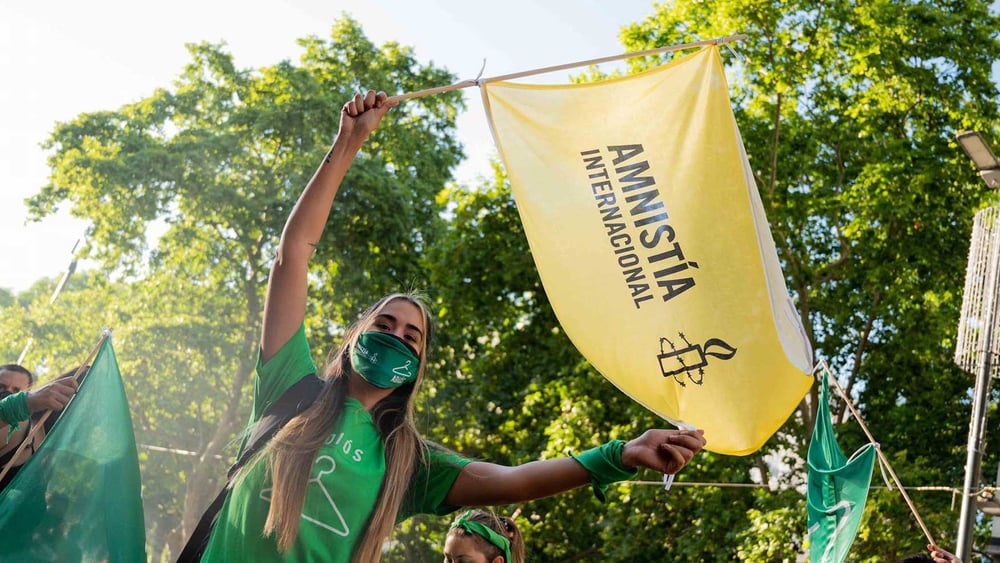 Action des membres et sympathisant·e·s d'Amnesty International Argentine pour exiger le droit à l'avortement, à Buenos Aires, en décembre 2020. © Tomás Ramírez Labrousse/Amnesty International