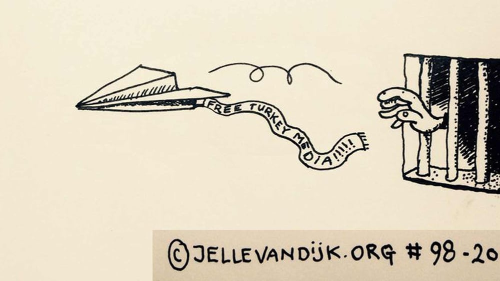Caricature pour la campagne #FreeTurkeyMedia. © The blub cartoon