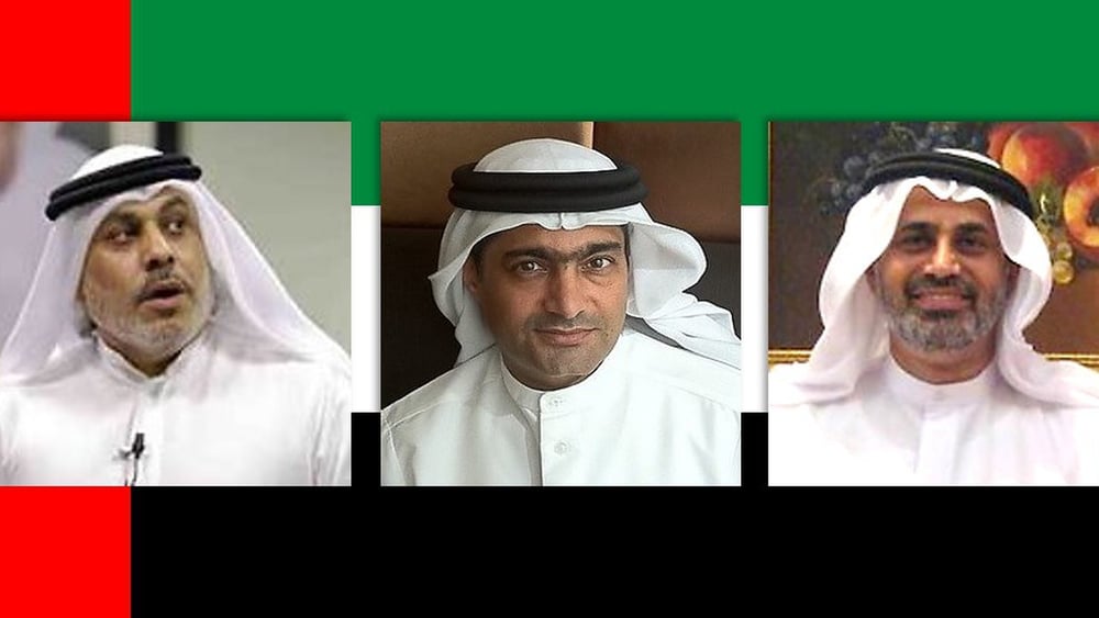 d.g.à.d: Nasser bin Ghaith, Ahmed Mansoor, Mohammed al-Roken © Droits réservés