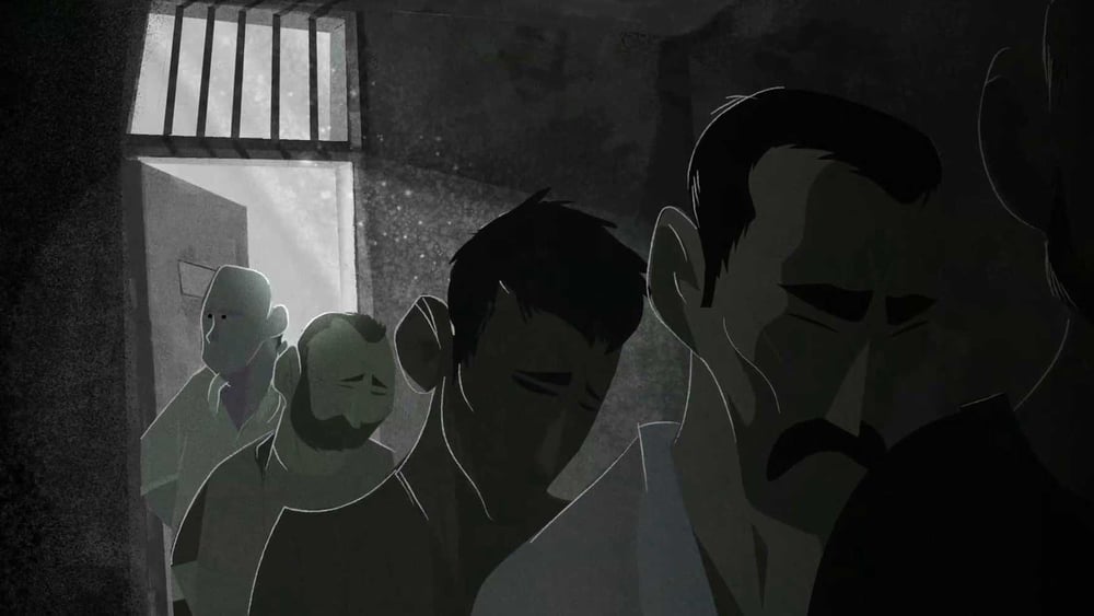 Image tirée du film d'animation sur la prison de Saidnaya: des milliers de prisonnier·ère·s ont été systématiquement torturé·e·s et exécuté·e·s dans de telles prisons en Syrie. © Cesare Davolio/Amnesty International