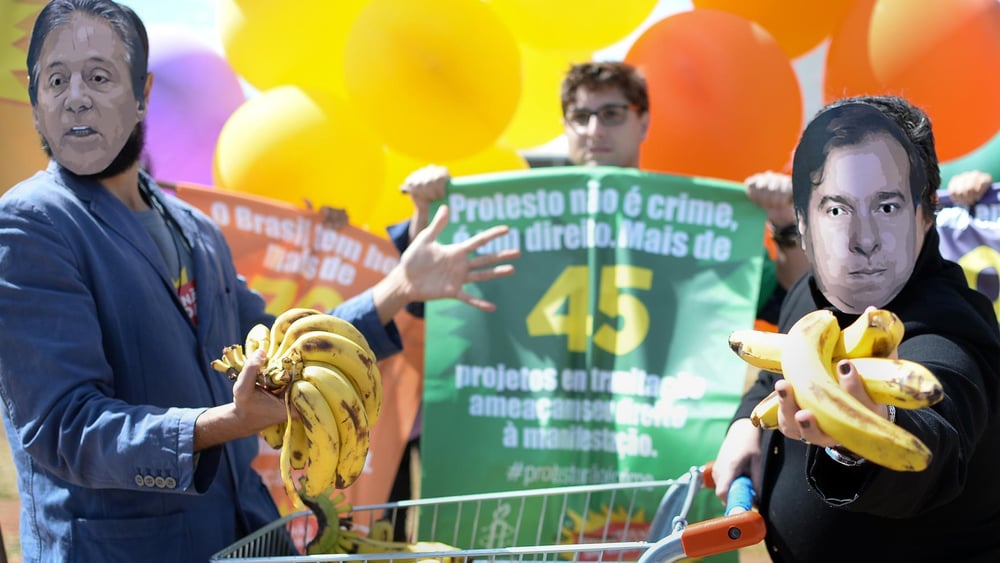 Des militants lancent le 31 juillet 2017 la campagne «Les droits humains ne sont pas à vendre», pour dénoncer un ordre du jour législatif anti-droits humains. On dénombre jusqu'à 200 projets de loi et modifications constitutionnelles, couvrant divers sujets et affectant divers droits fondamentaux. © Andressa Andressa