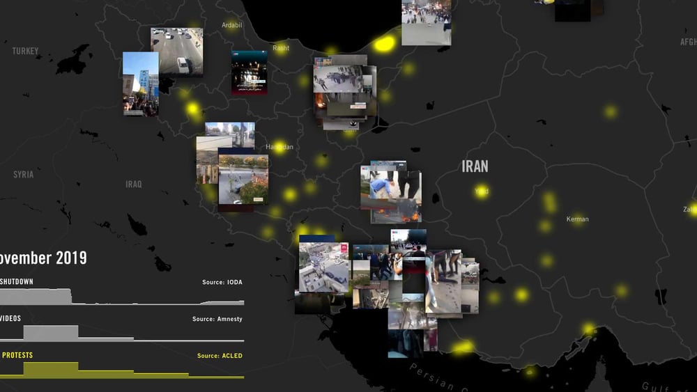 Carte des manifestations en Iran. ©Amnesty International