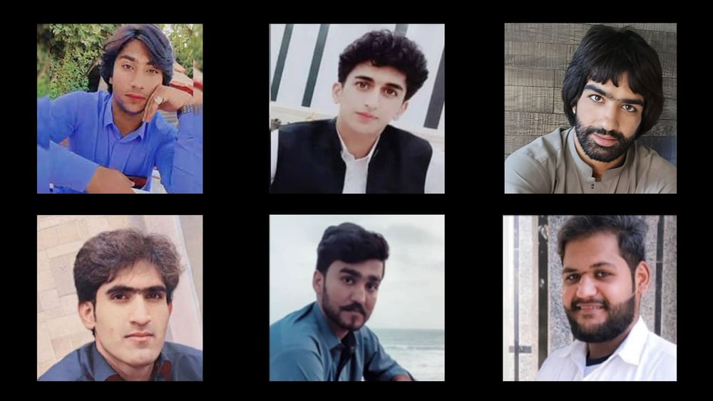 Menacés d'exécution, de gauche à droite: Shoeib Mirbaluchzehi Rigi, Kambiz Kharout, Ebrahim Narouie, Mansour Dahmardeh, Mansour Hout et Nezamoddin Hout. © Amnesty International