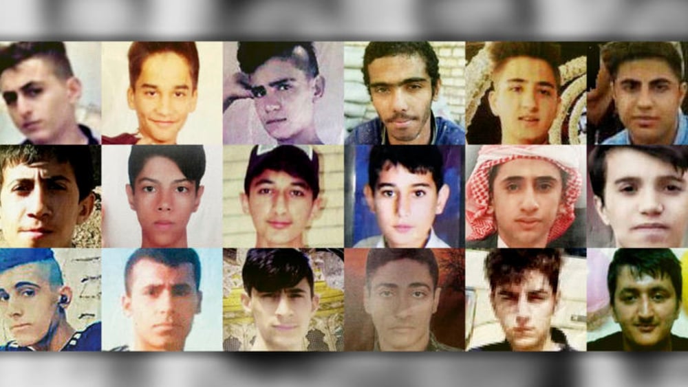 Collage de photographies de certains des mineurs tués par les forces de sécurité iraniennes lors des manifestations de novembre 2019. © AI