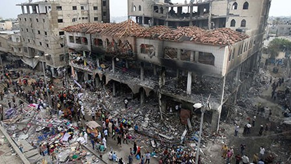 Un centre commercial en ruines, suite aux attaques israéliennes sur Rarfah au Sud de la bande de Gaza en août 2014. © REUTERS/Ibraheem Abu Mustafa