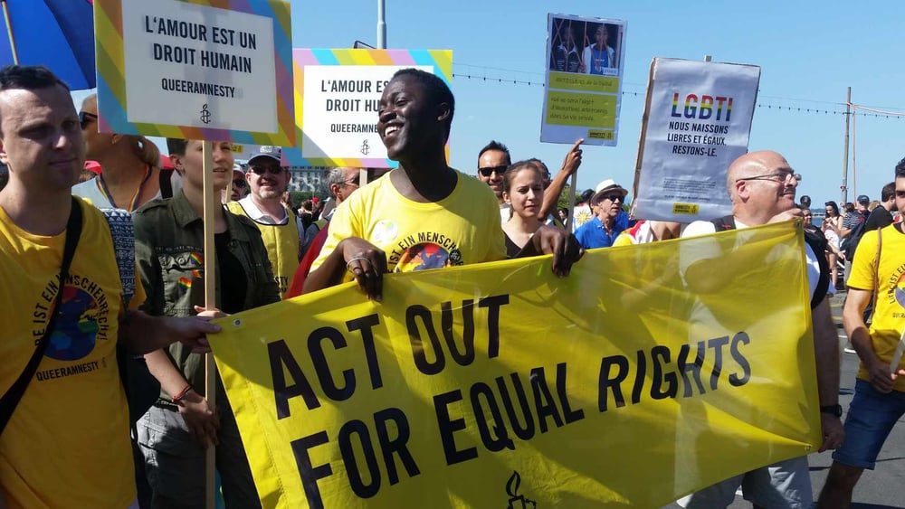 Des membres du groupe Queeramnesty lors de la dernière Geneva Pride, le 6 juillet 2019.