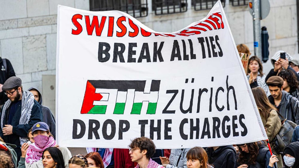 Action de solidarité à Bâle pour les habitant·e·s de Gaza et pour les étudiant·e·s de l'EPFZ, le 5 octobre 2024 . © Andreas Haas / dieBildmanufaktur / imago