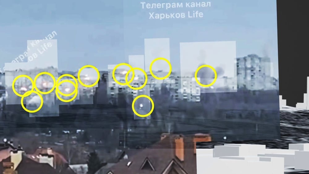 L'analyse d'images et de vidéos disponibles en ligne permet aux spécialistes d'Amnesty de retracer les attaques contre des infrastructures civiles, comme ici à Kharkiv le 28 février. © AI