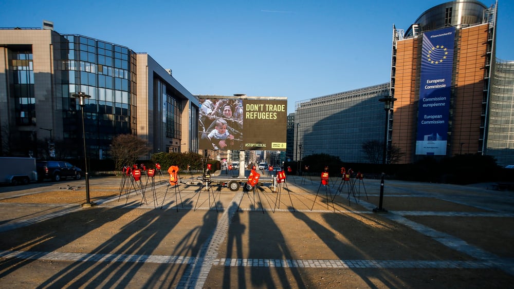 Manifestation d'Amnesty International devant la Commission européenne à Bruxelles, 17 mars 2016. © Thierry Roge