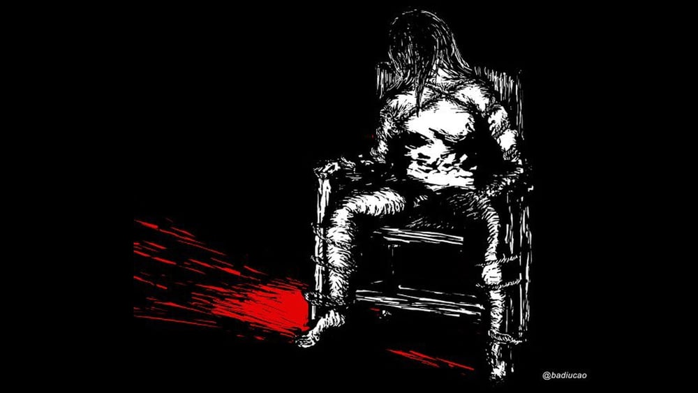 Illustration des «chaises d'immobilisation en fer», une technique de torture utilisée en Chine. © Baodiucao