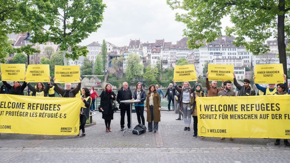 Azione durante l'Assemblea Generale di Amnesty a Basilea . © Mario Heller /Amnesty International Suisse