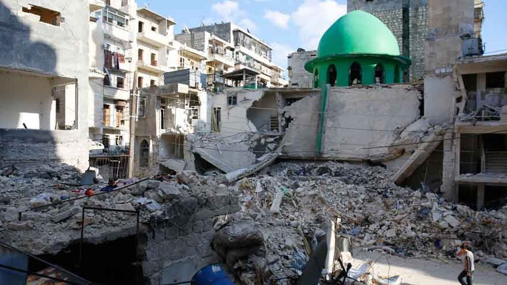 La moschea  Ibrahim al-Khalil di Aleppo dopo un bombardamento, 27 marzo 2015. © Amnesty International
