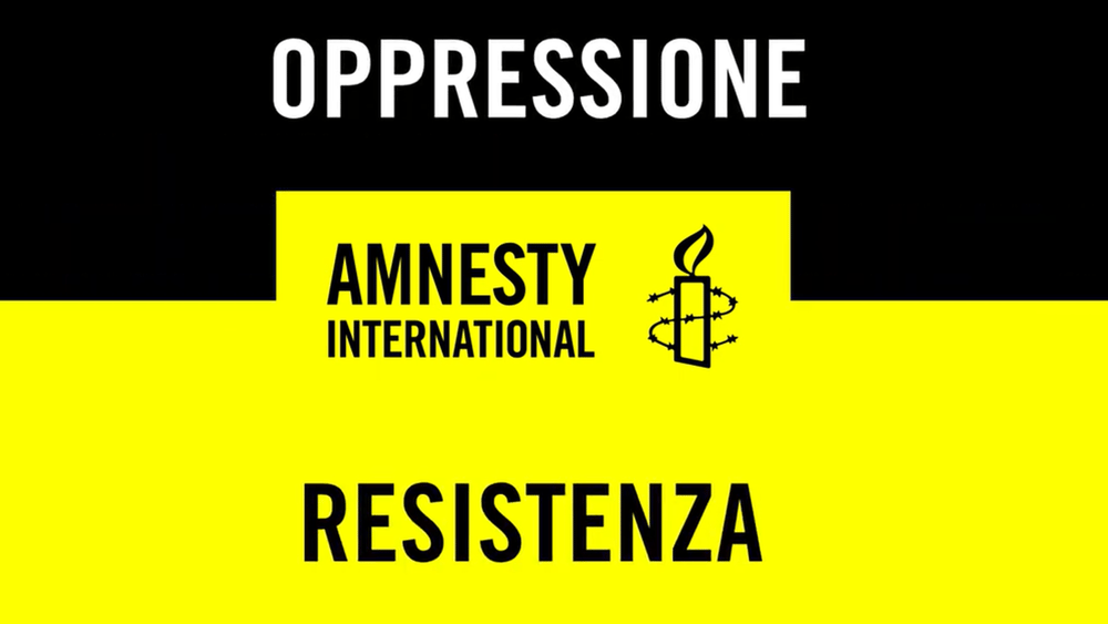 immagine con le parole Oppressione e Resistenza - al centro il logo di Amnesty International