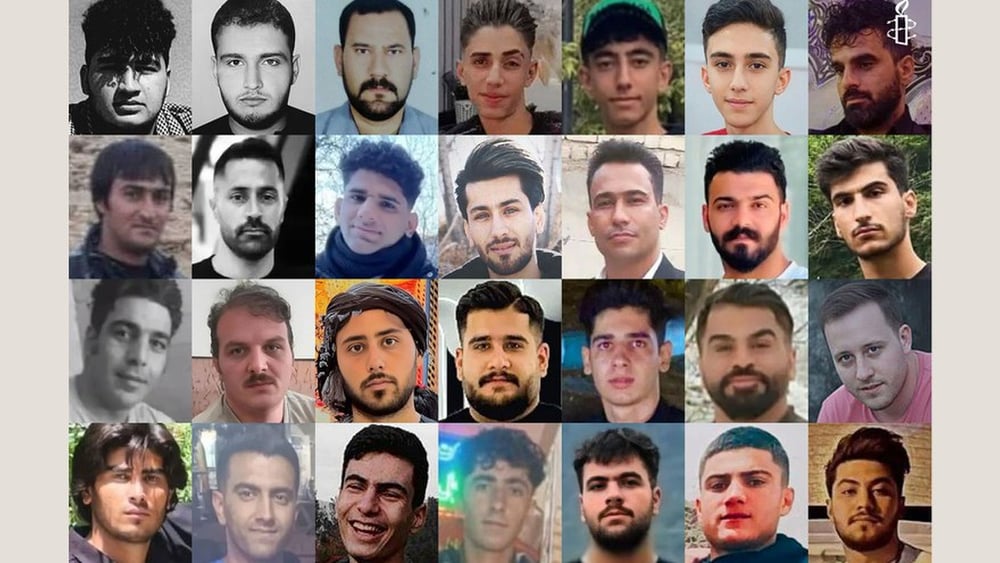 Le fotografie di 28 persone uccise dalle forze di sicurezza iraniane tra il 31 dicembre 2025 e il 3 gennaio 2026 nell’ambito della repressione delle proteste scoppiate nel paese. © Amnesty International