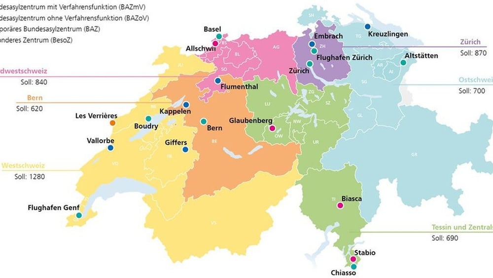 I Centri federali d'asilo in sei regioni © SEM (www.sem.admin.ch)