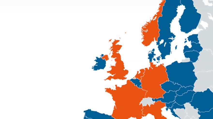 Carte de l'Europe sur laquelle les pays disposant d'une telle loi sont indiqués en rouge et bleu.