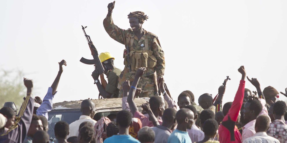 Jubelnde Soldaten der Sudan People's Liberation Army (SPLA) nach der Eroberung von Malakal. Ivan Lieman/AFP/Getty Images