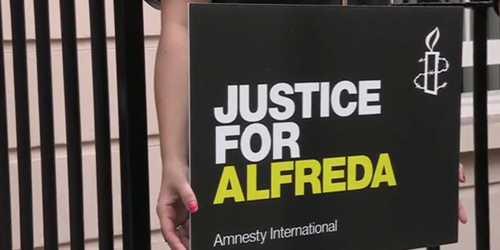 Solidaritäts-Aktion für Alfreda Disbarro in Grossbritannien. © Amnesty International