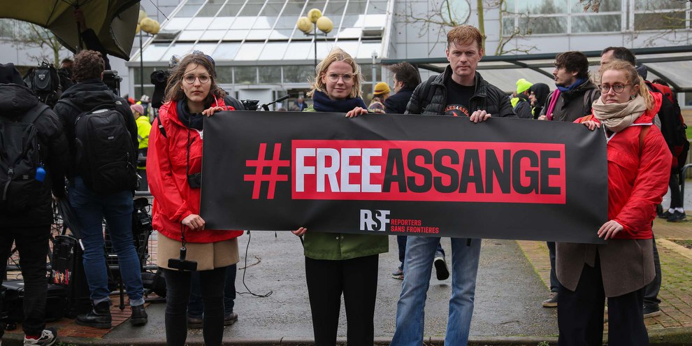 Demonstration von Reporter ohne Grenzen vom 4. Januar 2021 in London. © Reporters Sans Frontières