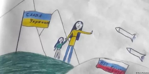 Im April 2022 hat die 12-jährige Maria Moskaliova eine Zeichnung gegen den Krieg gemacht. Sie wurde von ihrem Vater getrennt und kam in ein Waisenhaus © Maria Moskaliova