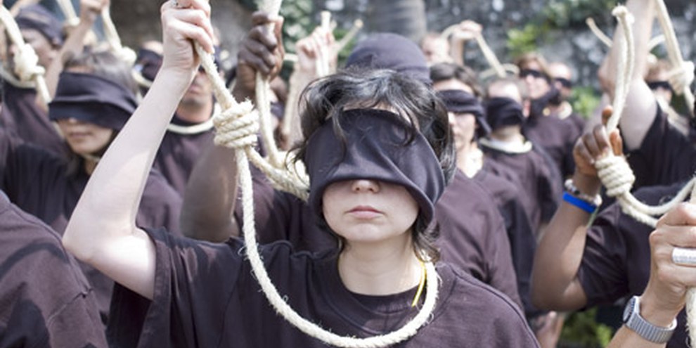 Protestaktion: Die Todesstrafe ist immer falsch. © AI