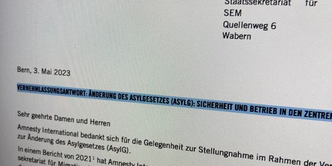 Vernehmlassungsantwort: änderung des asylgesetzes (asylg): sicherheit und betrieb in den zentren des bundes