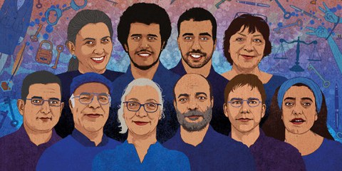Idil Eser (Mitte) und die anderen neun inhaftierten MenschenrechtsverteidgerInnen © Rebecca Hendin