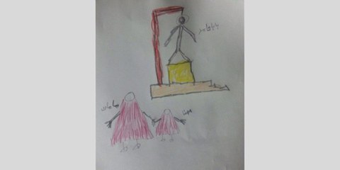Eine Zeichnung von Mohanna Ahmadi, der Tochter des sunnitischen Gefangenen Hamed Ahmadi, der am 4. März 2015 mit fünf anderen Männern hingerichtet wurde. © Privat