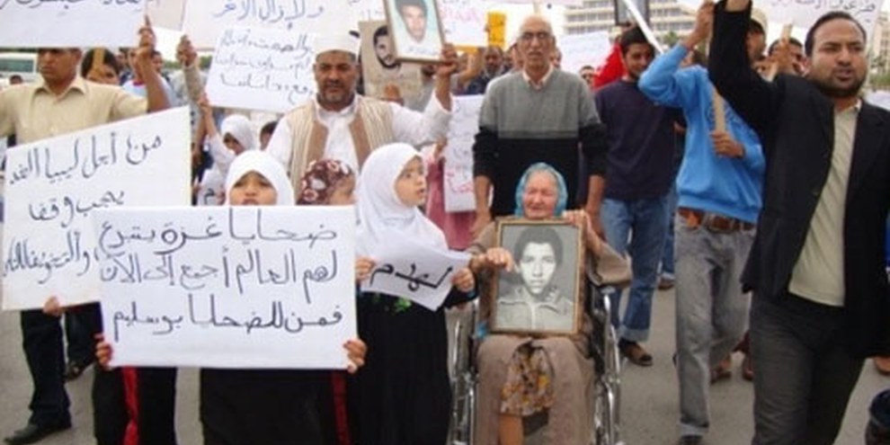 Seit Juni 2008 kommt es zu Protesten von Angehörigen der rund 1200 Häftlinge, die 1996 im Abu-Salim-Gefängnis Opfer von aussergerichtlichen Hinrichtungen wurden. ©  Libyan Human Rights Solidarity