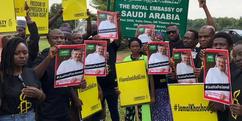 Solidaritätsaktion vor der saudischen Botschaft in Abuja, Oktober 2018 © Amnesty International Nigeria