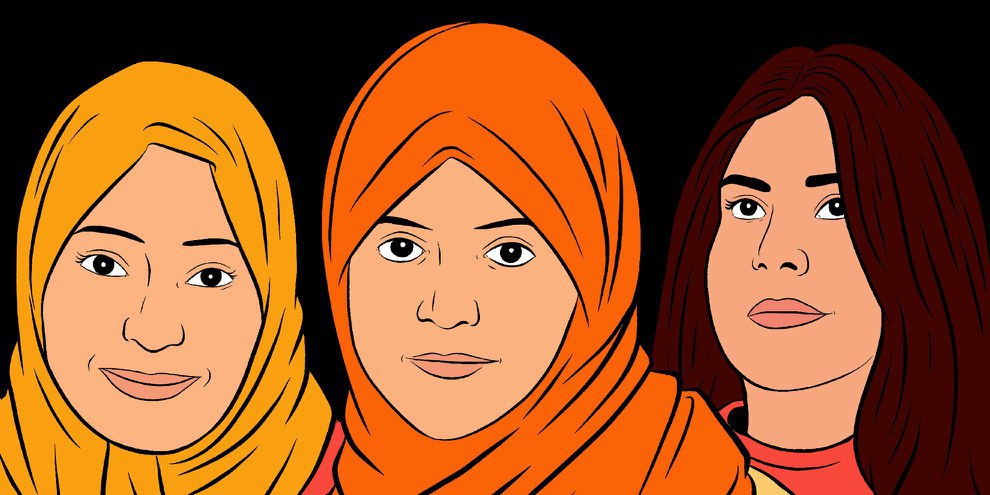 Im Gefängnis, weil sie für ihre Rechte gekämpft haben: Samar Badawi, Nassima al-Sada und Loujain al-Hathloul (v.l.n.r). © Amnesty International